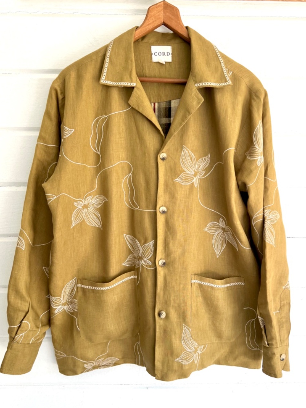 CORD STUDIO India 'Bloomer' Embroidered Linen Floral Jacket in Mustard - S - Picture 3 of 11